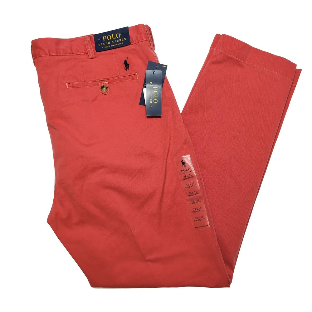 POLO RALPH LAUREN Chinos Mens 38x32 Red NEW Stretch Straight Fit Pants